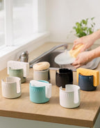 Ceramic Sponge Holder for Kitchen Sink, Scrub Sponge Dish Rack, Farmhouse Compact Sink Caddy Organizer, Glazed Green