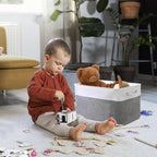 TheWarmHome Organization and Storage Basket for Organizing - 3 Pack 16x12x12 inch Cube Storage Bin Fabric Storage Cubes for Organizer Cloth Gift Toy Closet (White & Grey)