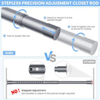 Closet Rods for Hanging Clothes, 17 to 54 Inches No-Cut Stepless Adjustable Closet Rod, 1.3 Inches Expandable Metal Heavy Duty Closet Hanging Rod for Closet Wardrobe Bathroom Laundry RV, Silver