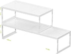 Jojocross Adjustable Stackable Metal Storage Shelf Organizer - Expandable Wire Rack with Perforations for Kitchen, Pantry, Bathroom, Cabinet & Office-Compact, Durable & Sturdy (2PACKS/Medium/White)