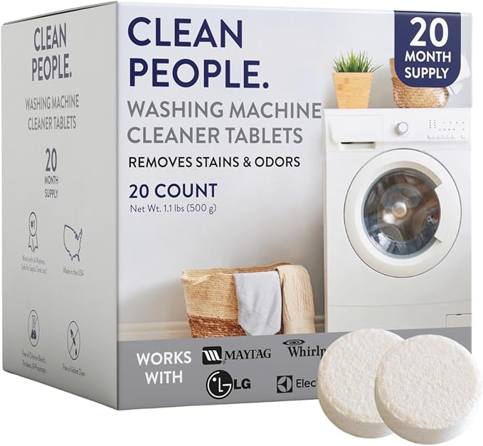 THE CLEAN PEOPLE Washing Machine Cleaner - Washer Machine Cleaner Tablets for Removing Odor, Grime & Scale Buildup - Front Load and Top Load Laundry Machine Cleaner - 20 Count