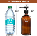 Amber Glass Soap Dispenser 2 Pack, Hand Soap Dispenser Bathroom with Stainless Steel Pump, 16.9 Fl oz Hand and Dish Soap Dispensers Set Kitchen, Modern Brown Soap Lotion Dispensers Bottle