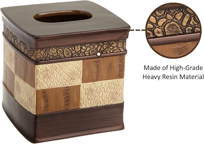 Zahari Home 2pc Zambia Animal Print Bath Accessories Set Waste Basket & Tissue Box Modern Classic Contemporary Decorative Beautiful Designs Bathroom Decor Set for Home Luxury Bath Set