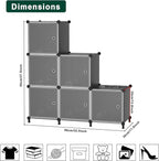 Cube Storage Organizer, 6-Cube Shelves Unit with Doors, DIY Stackable Plastic Clothes Organizer for Bedroom and Under Stairs Storage Unit, Each Compartment 30 x 30 x 30 cm Black ATTSL6001