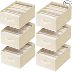 Clothes Organizers and Storage - Fabric Jeans Organizer with Handles, Foldable Drawer Dividers for Clothes, Closet Shelf Organizer for Shirts, Bra, Sweater, Scarf, 6 Pack, Pale Yellow