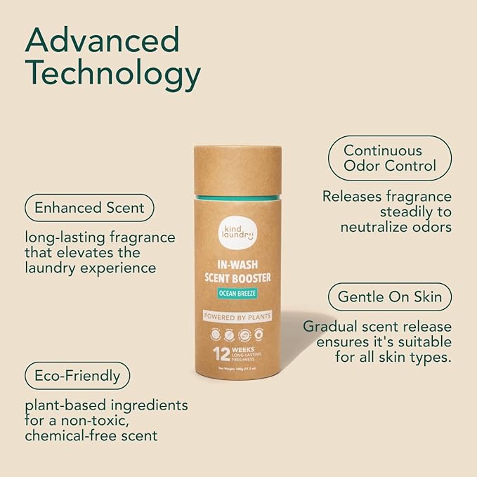 Kind Laundry In Wash Scent Booster Beads - Ocean Breeze - 100% Plant Based - Natural Laundry Booster Beads & Smell Deodorizer - Environment Friendly Odor Eliminator for Clothes (320 grams)