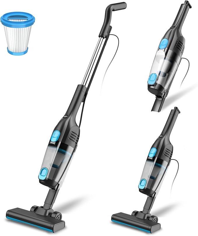 Corded Stick Vacuum Cleaner, 20000pa Powerful Suction Stick Vacuum with 16Ft Cord, 2 in 1 Lightweight Vacuum Cleaner for Hard Floor Pet Hair - Blue