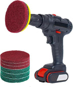 4 Inch Drill Powered Brush Tile Scrubber Scouring Pads,6 Scrubbing Pads with 4 Inch Pad Holder,1Quick Change Hex Shaft for Kitchen Bathroom Grout Tub Grill Cleans Large Flat Areas