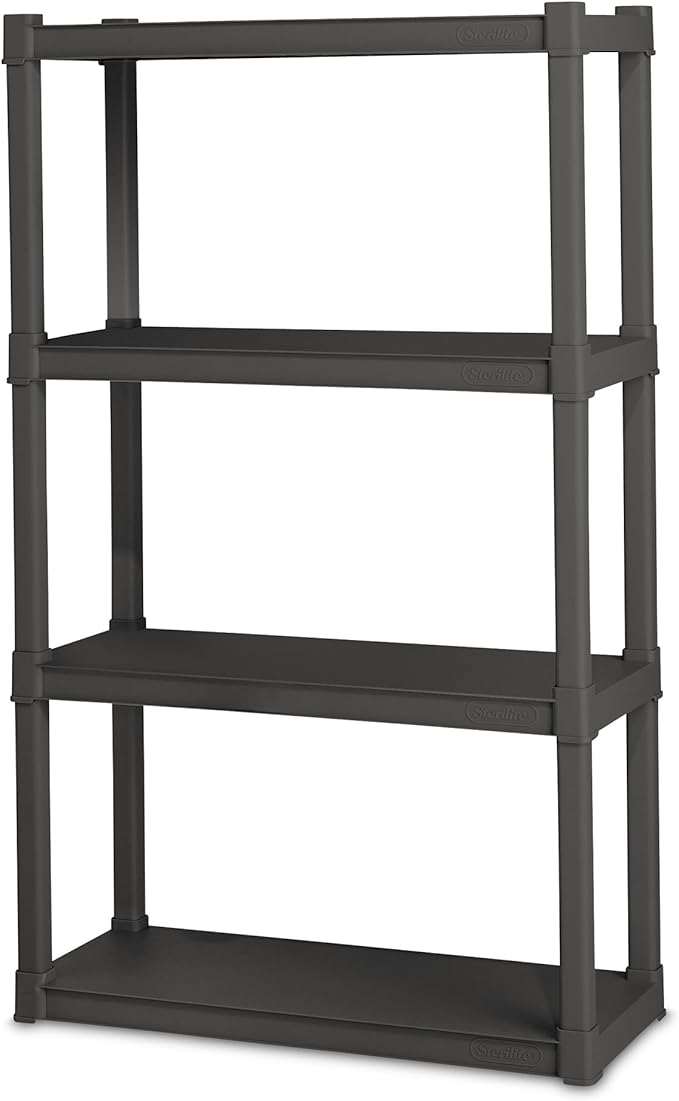 STERILITE 01643V01 4 Shelf Durable Solid Surface Shelving Unit, Flat Grey