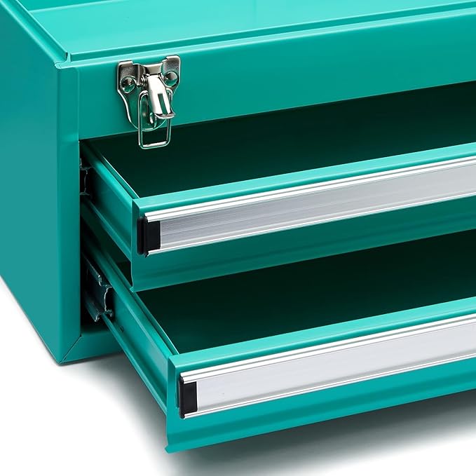 Amazon Basics Steel Tool Box Storage and Organization Drawers, 18.11 x 8.66 x 9.45 in, Turquoise Powder Coated Finish