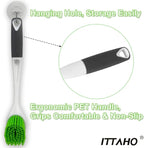 ITTAHO Dish Scrubber Set, Kitchen Brush for Cleaning with Scraper Edge, Green Multi-Purpose Scrub Brush with Handle for Dishes,Sink,Pots,Pans,Shower,Tile,Tubs - 3 Pack