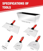 Goldblatt Drywall Hand Tool Kit - 14 in 1, 6 Pieces Stainless Steel Joint Knife, Taping Knives, Paniter Scraper, Mud Pan