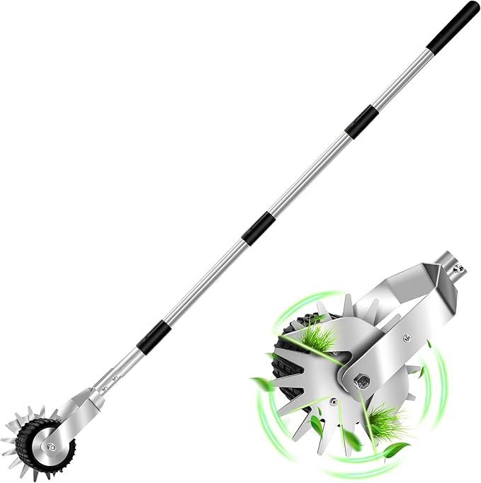 Wheel Rotary Manual Edger Lawn Tool, Grass Edge Trimmer, Sidewalk Lawn Edger Tool, Adjustable 3 Sections Stainless Steel Handle, Ergonomic, 56"