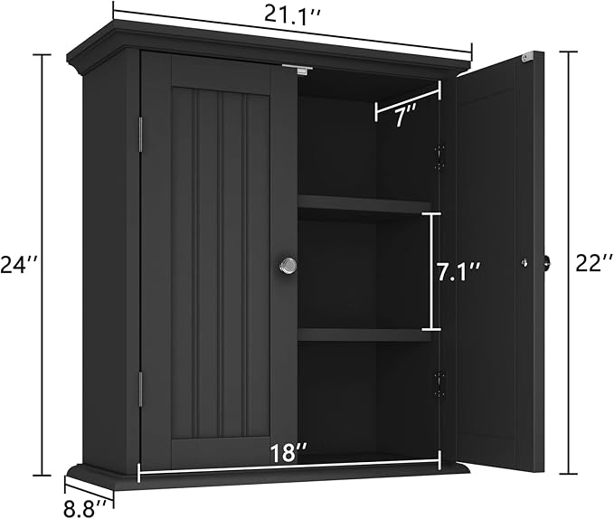 ChooChoo Bathroom Wall Cabinet, Over The Toilet Space Saver Storage Cabinet, Medicine Cabinet with 2 Door and Adjustable Shelves, Cupboard, Navy Blue