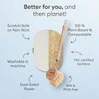 Vove Cleaning Duo, Bamboo Dish Brush Set and Natural Dish Sponges, FSC-Certified Bamboo, Sisal, Loofah, Cellulose, Plastic-Free, Eco-Friendly Zero-Waste Kitchen Dish Scrubber Set