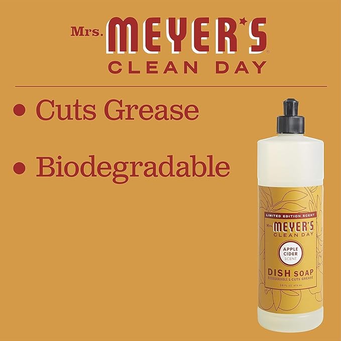MRS. MEYER'S CLEAN DAY Liquid Dish Soap, Biodegradable Formula, Limited Edition Apple Cider, 16 fl. oz - Pack of 3