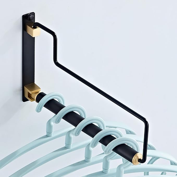 NEWRAIN Clothes Drying Rack, Laundry Racks for Drying Clothes, Wall Mounted Swing Arm Clothes Hanger for Laundry Room, Garage, Indoor & Outdoor Use,Black