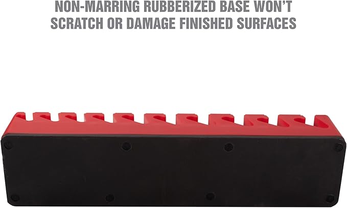 OEMTOOLS 22514 Magnetic Wrench Holder and Tool Organizer, Magnet Holds Up To 10 Wrenches To Most Metal Surfaces, SAE and Metric, 9.25 Inch Magnetic Tool Holder For Shop Or Garage, Red