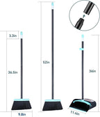 Broom with Dustpan Combo Set,Dust pan with Broom Combo Set,Standing Dustpan and Broom with 54” Long Handle for Indoor Lobby Office Kitchen Sweeping