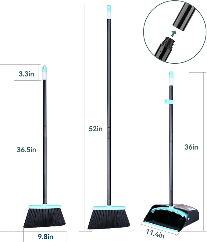 Broom with Dustpan Combo Set,Dust pan with Broom Combo Set,Standing Dustpan and Broom with 54” Long Handle for Indoor Lobby Office Kitchen Sweeping