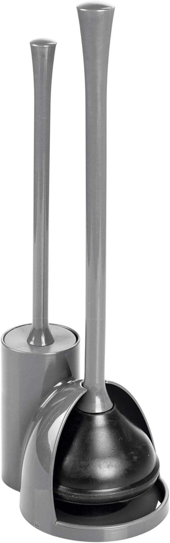 iDesign Compact Toilet Brush and Plunger Set for Bathroom Cleaning and Storage - Gray
