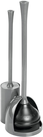 iDesign Compact Toilet Brush and Plunger Set for Bathroom Cleaning and Storage - Gray