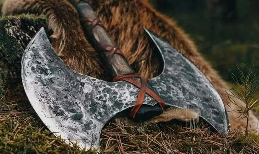 40” Two Handed Large Berserker Axe, Large Norse Axes,Scandinavian Style Viking Dane Ax Double Headed, Functional Viking Battle (Two Hand Large Double Headed Axe)