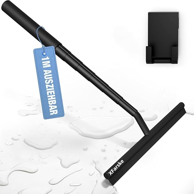 Extendable Shower Squeegee for Glass Doors, Shower Cubicle Squeegee Shower Wiper Window Cleaner Squeegee Shower Silicone, Squeegee Shower with 23.5-97 cm Telescopic Rod