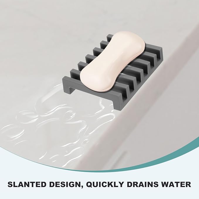 uxcell 2 Pcs Self Draining Silicone Soap Dish, Soap Tray with Drainage for Bathroom Shower Kitchen Sink, 4.2" x 3.1" x 0.8", Grey