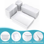 25 PCS Drawer Organizer Set, 4 Size Makeup Drawer Divider Organizer With Non-Slip Pads, Interlocking Plastic Storage Bins for Office,Jewelry Vanity,Gadgets, Bathroom,Kitchen, White
