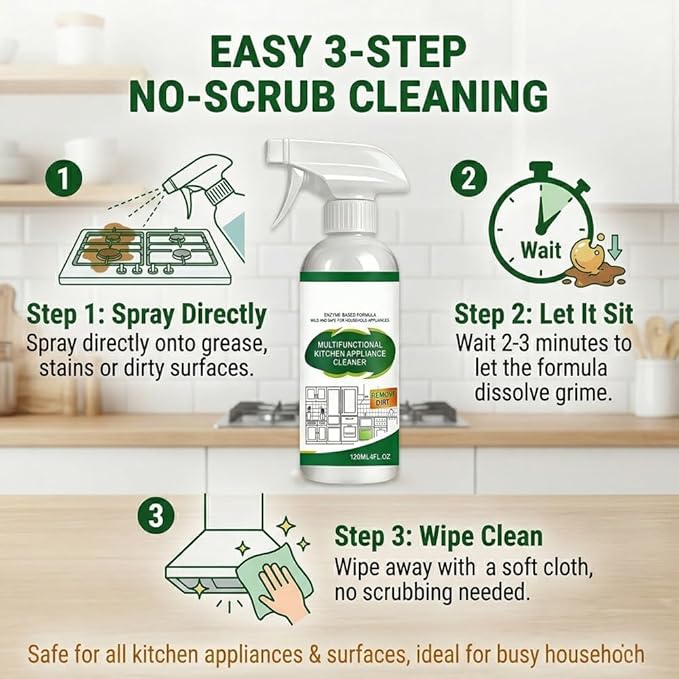 Multifunctional Kitchen Appliance Cleaner Spray Pro Powerful Grease Stain Removal Invisible Protective Layer Effortless Scrub Free Versatile Whole Home Use Light Refreshing Scent 4oz(2Pcs)