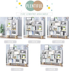 IOTXY Wooden Open Shelf Bookcase - 3-Tier Floorstanding Display Cabinet Rack with Legs, 7 Cubes Free Standing Bookshelf, Warm White