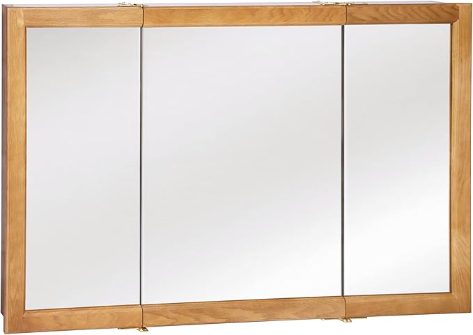 Design House Richland Medicine Cabinet, Fully Assembled, Wall Mounted, 3 Mirrored Doors, Wood Frame, Oak Finish, 48 in x 4.75 in x 30 in, 530584-NOK