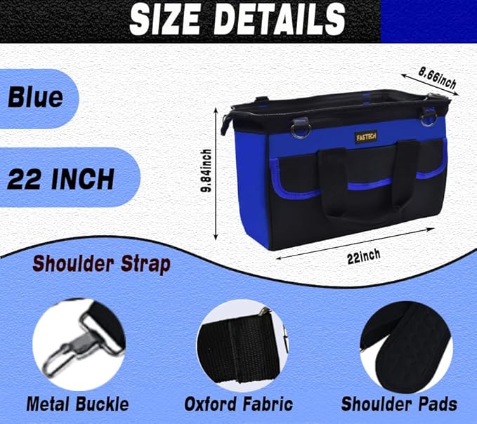 FASTECH 22in Tool Organizer With Adjustable Shoulder Strap, Waterproof Heavy Duty Bag For Men/Women, Wide Mouth For Screwdrivers, Pliers, Nut Drivers