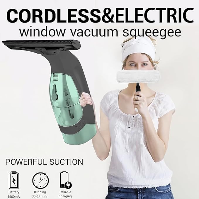 Cordless Window Cleaner,Window Cleaner Squeegee Tool Set for Shower Glass and Strong Suction for Home, Mirror, Glass, Car Windshield, Countertop, Tiles