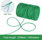Garden Twine, Green Plant Twine 328 Feet 3mm Thick 3Ply Heavy Duty Jute String for Gardening, DIY Crafts Wrapping