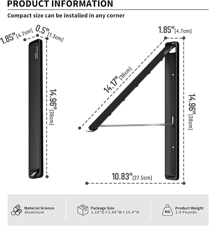 Clothes Drying Rack for Laundry Drying Rack Wall Mounted Clothes Hanger Rack Retractable Laundry Hanger Dryer Rack Space Saving Closet Organizer Aluminium (Black)