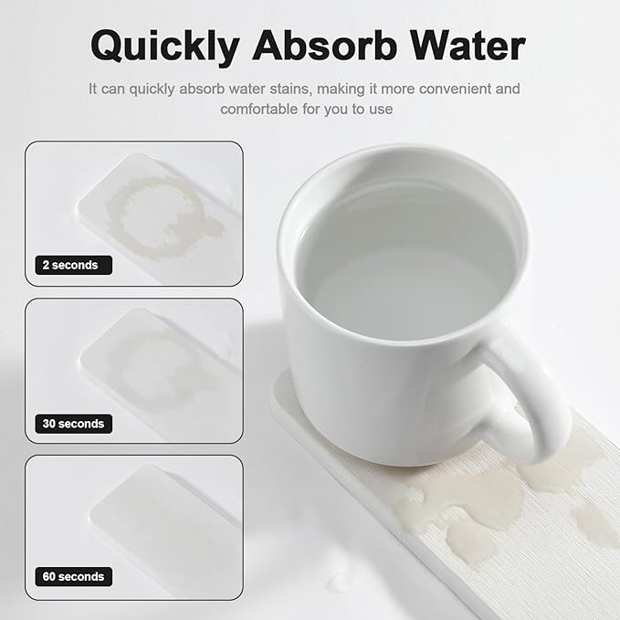 Water Absorbing Stone Tray for Sink | Quick Drying Diatomaceous Earth Coasters | Soap Dish Holder & Toothbrush Holder for Bathroom Counter | Hand Soap & Plant & Toiletries | White 4-Pack