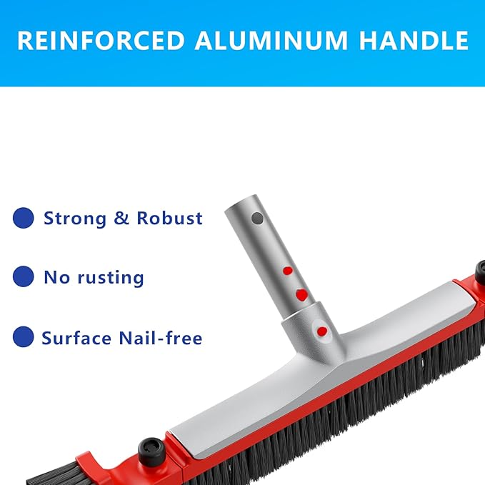 Sepetrel 22” Wide Pool Brush Head for Cleaning Walls,Heavy Duty Inground/Above Ground Aluminum Swimming Pool Scrub Brushes with Curved Ends & Premium Strong Bristle,Red