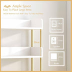Wide Open Shelf Bookcase - Modern 4-Tier Floor Standing Display Bookshelf with Three-Side Baffles for Home and Office, Storage Shelving in Warm White with Gold Frame
