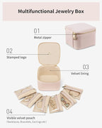 Vlando Travel Jewelry Case,Jewelry Organizer with 6 zipper velvet Jewelry bags for Women Girl,Wedding Birthday Gift Ideas for Women Earrings Rings Storage Gift Box Packaging Pink