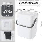 Compost Bin Kitchen, Bring 5 Rolls (100) of Garbage Bags, for Use on Countertops or Under Sinks, Hanging Trash Can with Lid, for Cupboard/Bathroom/Bedroom/Office/Camping(White 0.8 Gallon/3L)