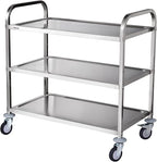 VEVOR Kitchen Utility Cart, 37.5"x19.7"x37.7" 3 Tiers Wire Rolling Cart, 450LBS Capacity Steel Service Cart with Brake Wheels, Storage Trolley with 80mm Basket PP Liner 6 Hooks, Indoor & Outdoor Use