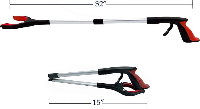 2-Pack Reacher Grabber Tool, Foldable Trash Picker Grabber, Trash Gripper, Garden Nabber, Litter Picker, Extended Grabber（Red/Red)