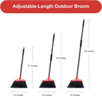 Heavy Duty Angle Broom - 55" Adjustable Iron Handle with Stiff Bristles - Commercial-Grade Indoor/Outdoor Broom for Garage, Patio, Kitchen, Sidewalk & Concrete Cleaning (Black & Red)