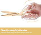 Acrylic Scissors Set, Office Scissors for Desk Gold, Clear Comfort-Grip Handles and Titanium Coated Blades, Sharp Scissors all Purpose Heavy Duty for Sewing, Art, Craft, School, Home Supplies