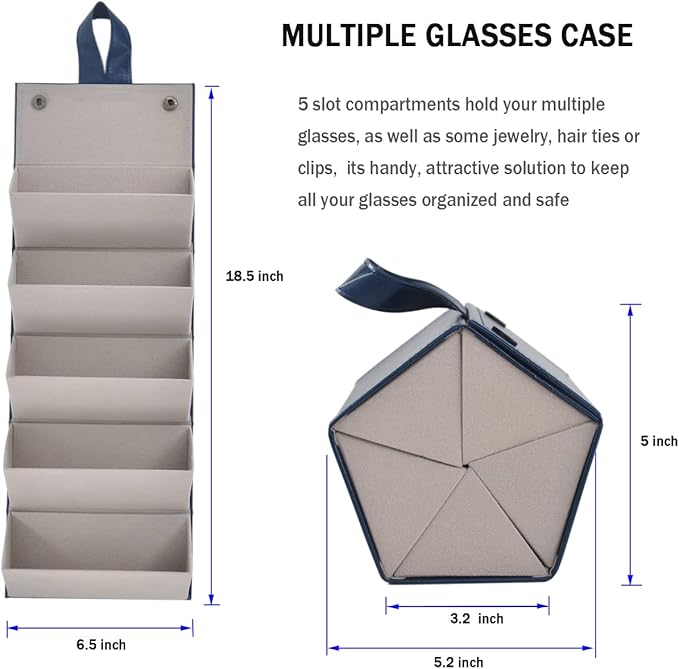 Kenpal Sunglasses Storage Organizer Holder Foldable Travel Case with 5 Slot Compartments for Multiple Glasses