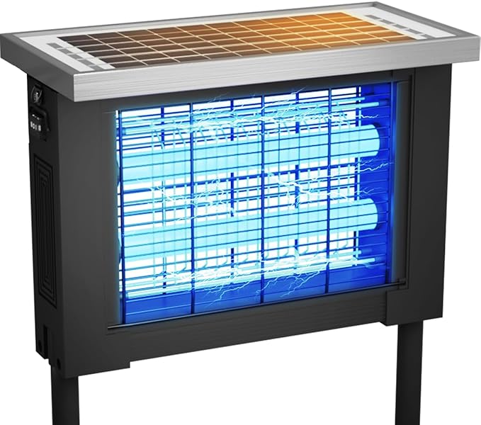 Solar Bug Zapper Outdoor Waterproof Patio Mosquito Zapper Solar Powered with Light Sensor Portable Camping Fly Trap for 2000 sq.ft Fly Zapper Mosquito Killer Ideal for Garden and Backyard