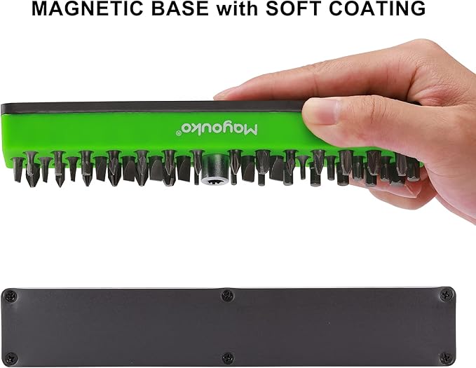 Mayouko 1/4" Magnetic Hex Bit Holder Rack Organizer, 43 Holes, 1/4-Inch Drill Bit Holder, Green, 2 Racks, Magnetic Bit Holder with Magnet Base for Screwdriver Bits