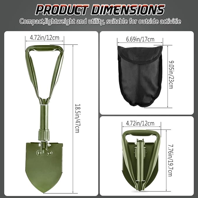 Digging Shovel, 18.5'' Lightweight Camping Shovel Portable High Carbon Steel Folding Mini Trowels for Outdoor Camping Backpacking Hiking Car Emergency Home Garden(Olive)